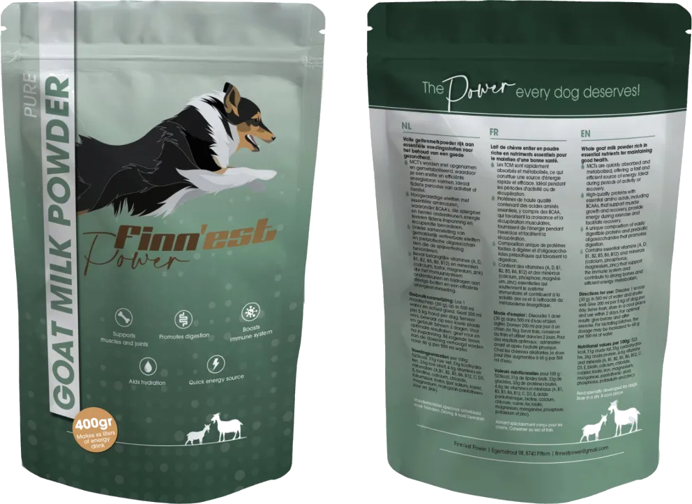 Finn'est Power volle geitenmelkpoeder voor honden — verpakking 400 g